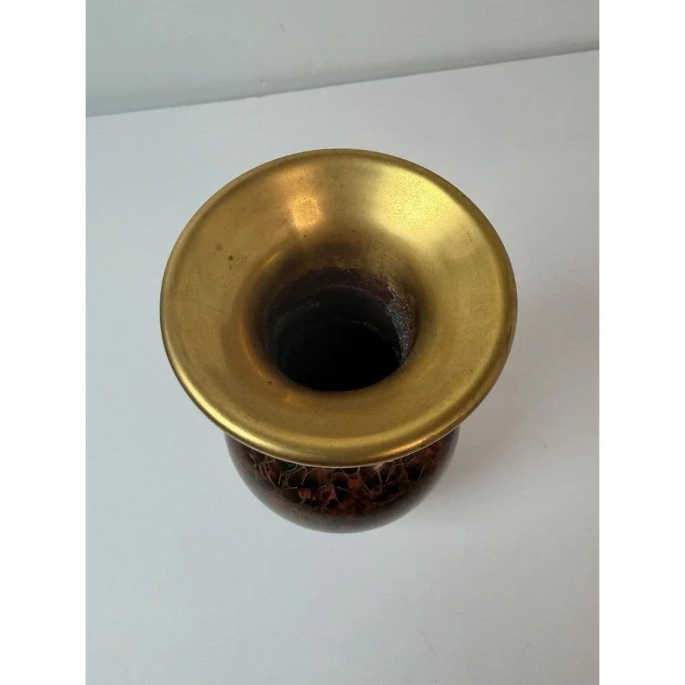 Cloisonne Chinese Floral Design‎ Decor Enamel Brass Vase 6.5